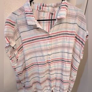 Weatherproof Vintage Size XXL Top Linen Blend White Multicolored Stripes…